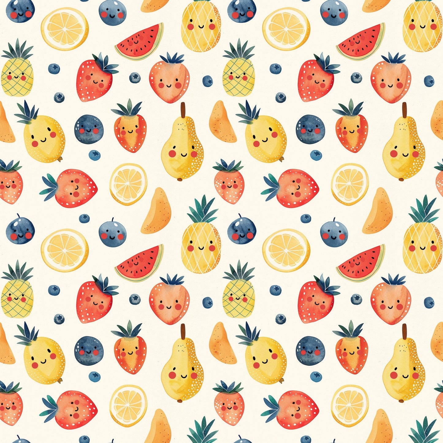 Cute Kawaii Fruit Digital Seamless Pattern
