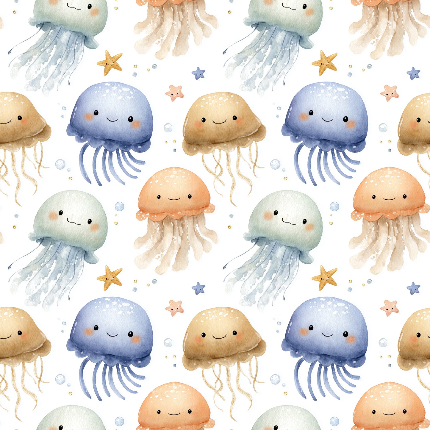 Cute Kawaii Jellyfish Digital Seamless Pattern
