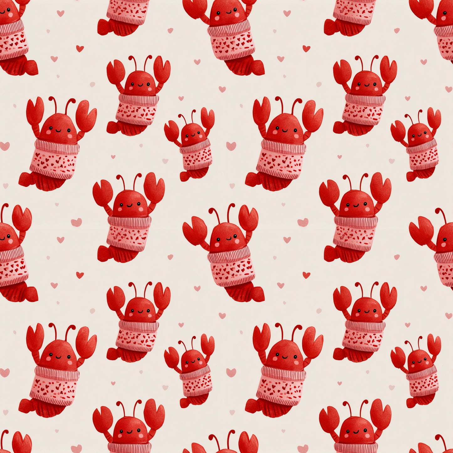 Cute Love Lobsters Digital Seamless Pattern