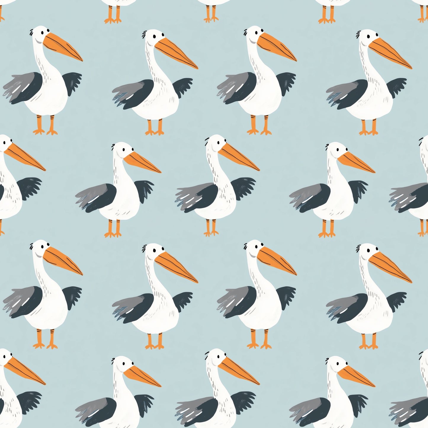 Cute Pelicans Digital Seamless Pattern