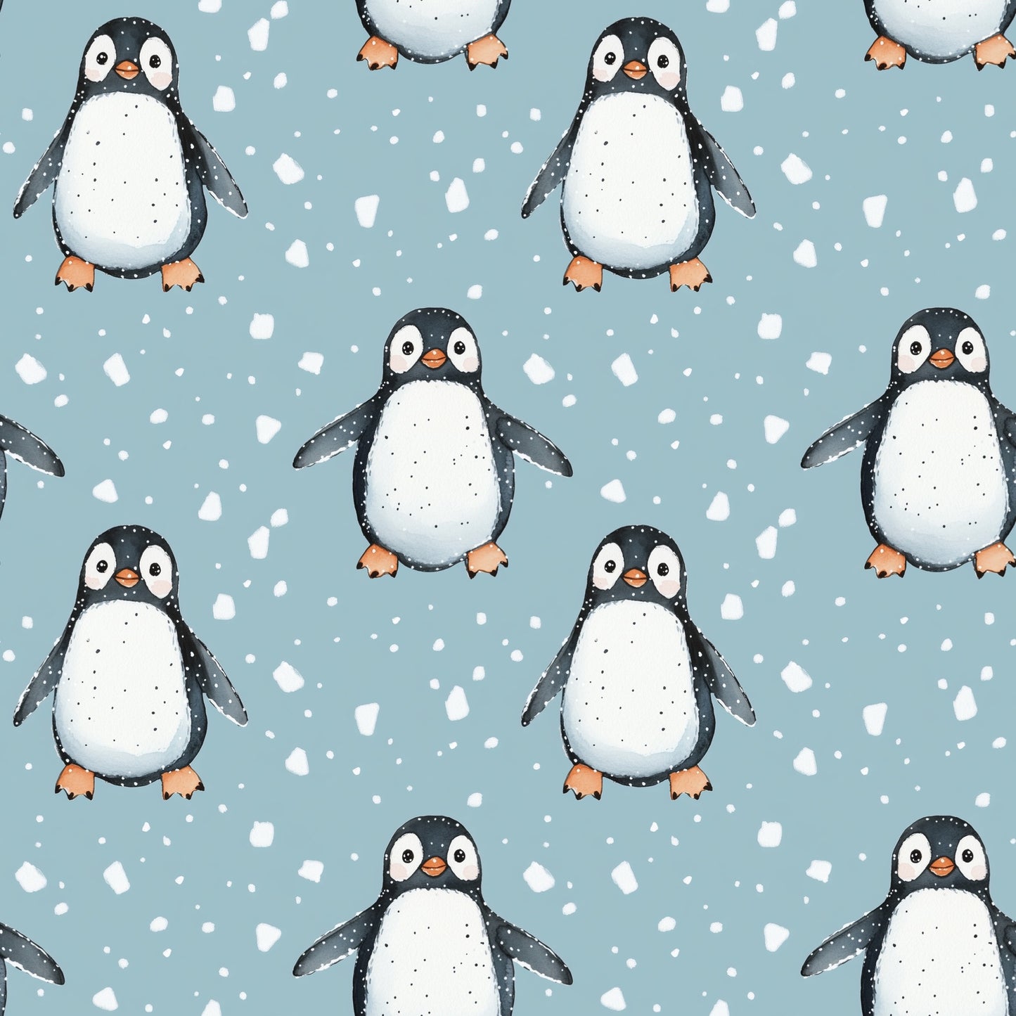 Cute Penguins Digital Seamless Pattern