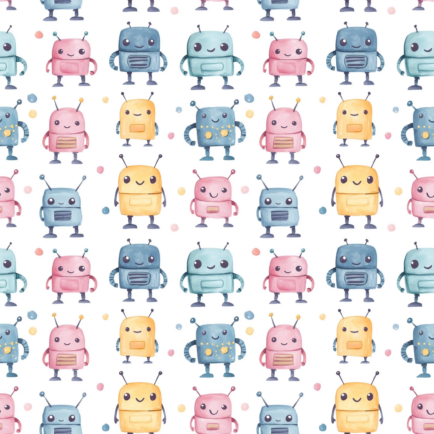 Cute Robots Digital Seamless Pattern