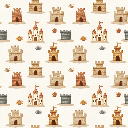 Cute Sandcastles Digital Seamless Pattern