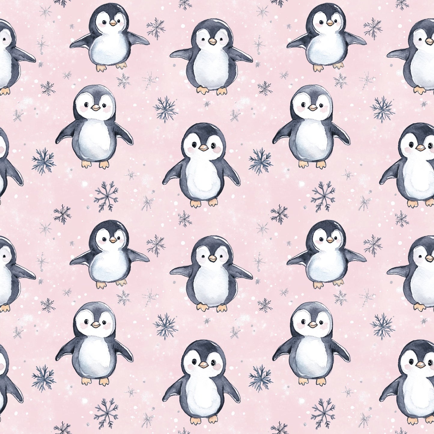Cute Snowy Penguins Digital Seamless Pattern