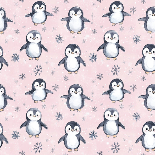 Cute Snowy Penguins Digital Seamless Pattern