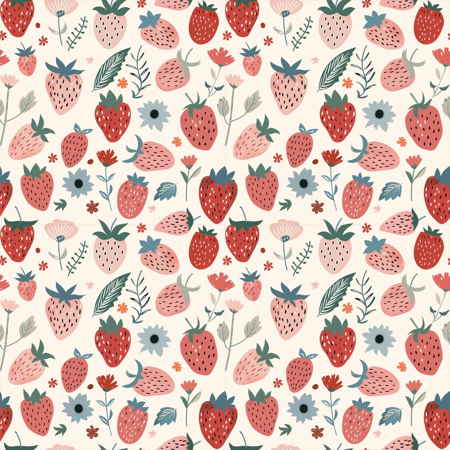 Cute Strawberries Digital Seamless Pattern