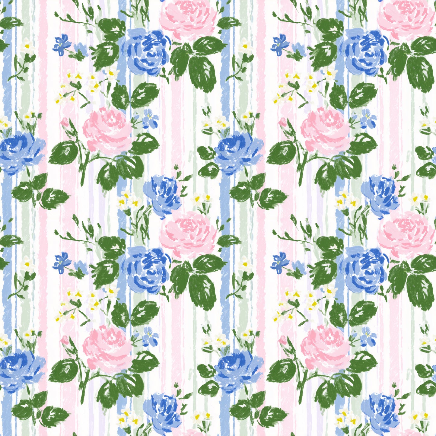 Cute Stripy Roses Digital Seamless Pattern