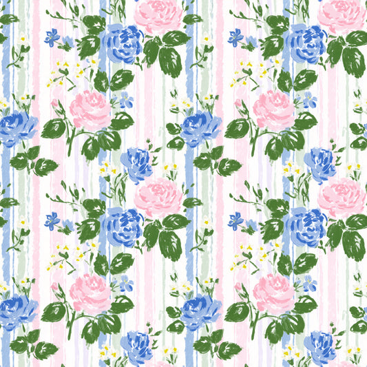Cute Stripy Roses Digital Seamless Pattern