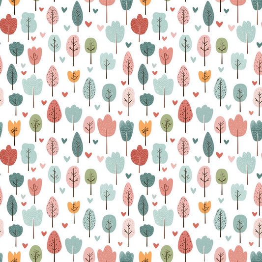 Cute Trees & Hearts Digital Seamless Pattern