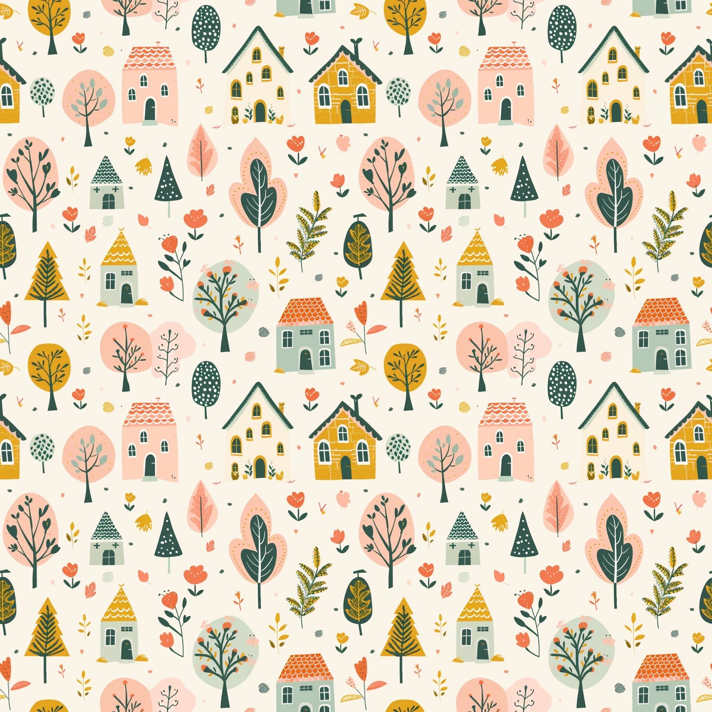 Cute Whimsi Houses Digital Seamless Pattern