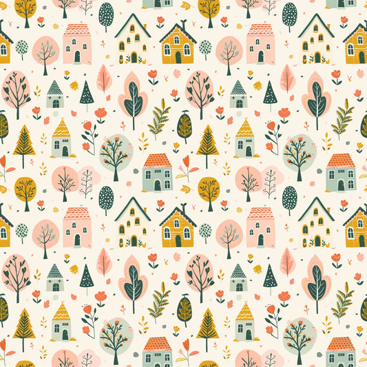 Cute Whimsi Houses Digital Seamless Pattern