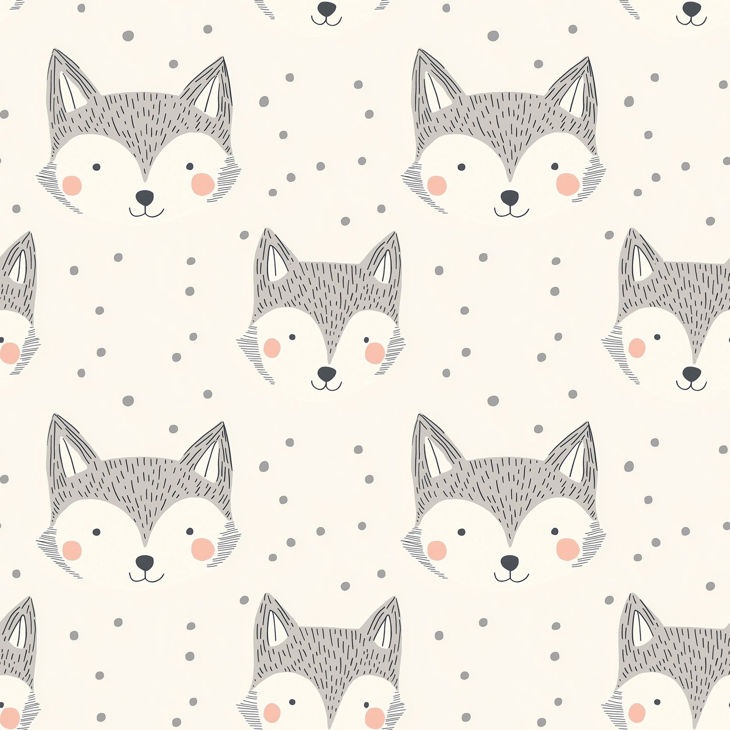Cute Wolf Faces Digital Seamless Pattern