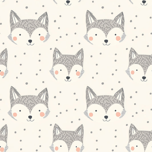 Cute Wolf Faces Digital Seamless Pattern