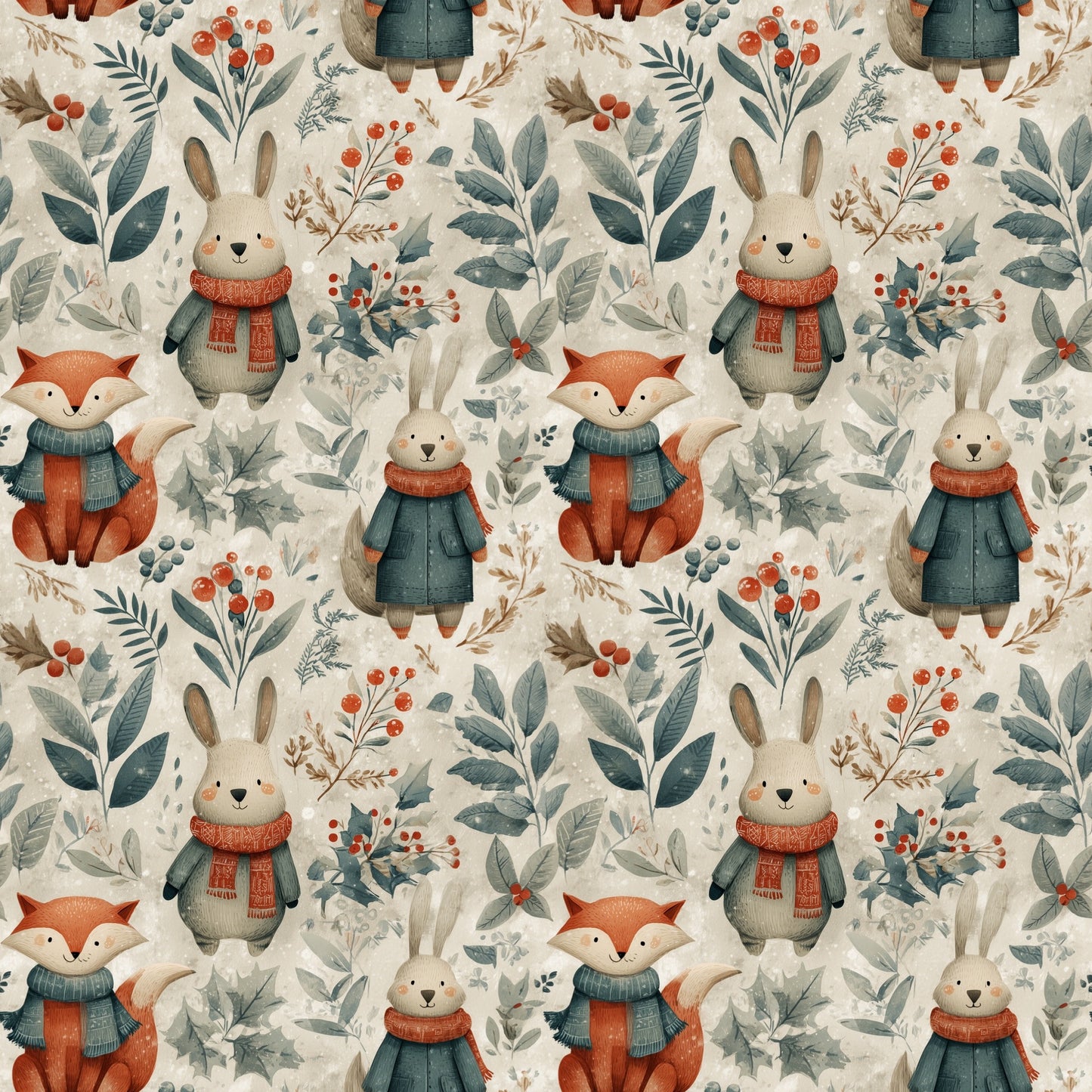 Cute Woodland Animals Digital Seamless Pattern