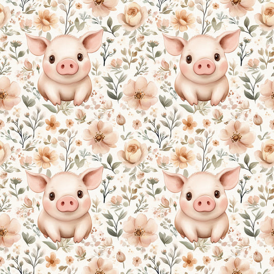 Cute Floral Pig Digital Seamless Pattern