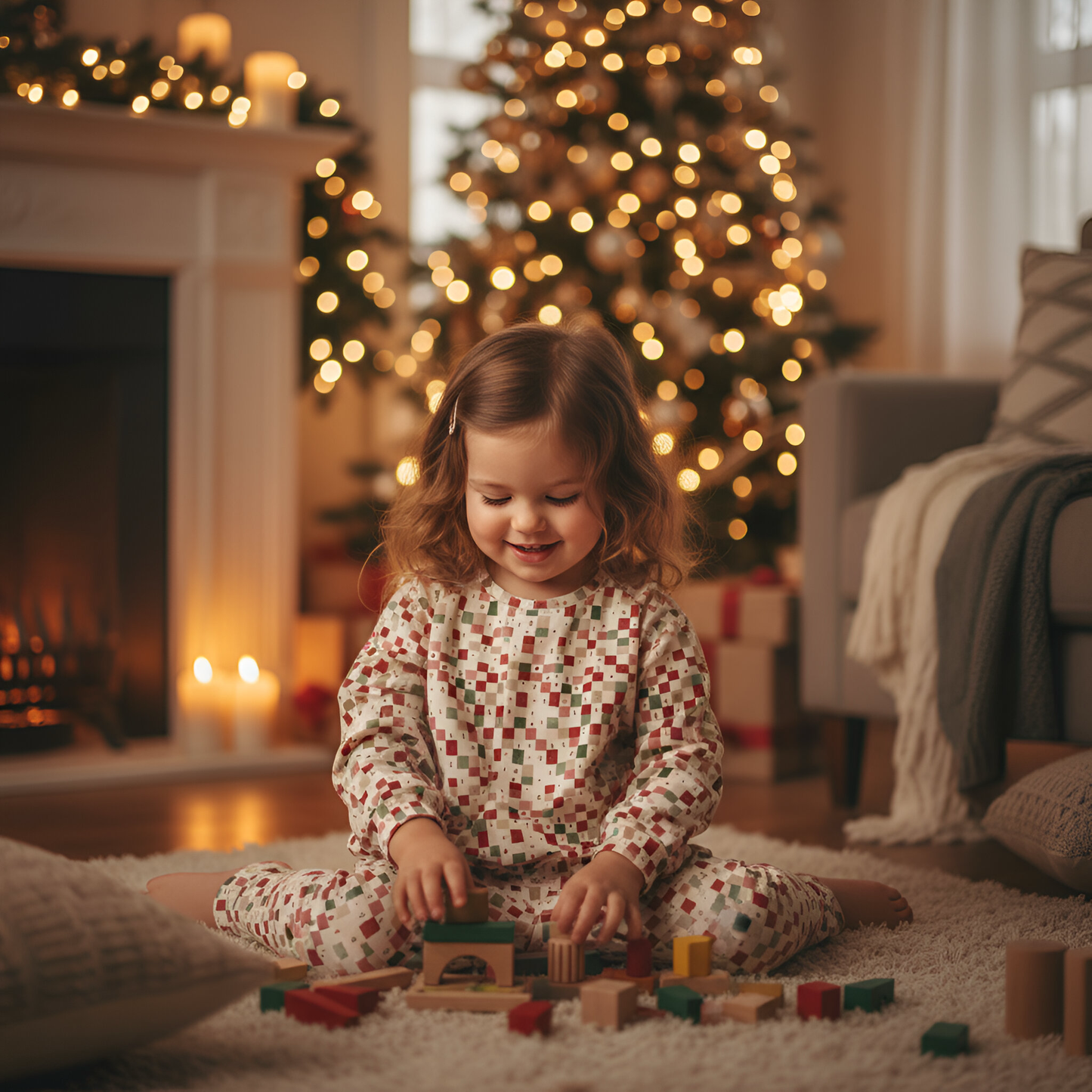 Christmas Gingham Patchwork Digital Seamless Pattern