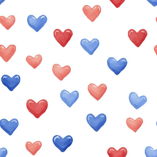 4th July Red & Blue Hearts Digital Seamless Pattern