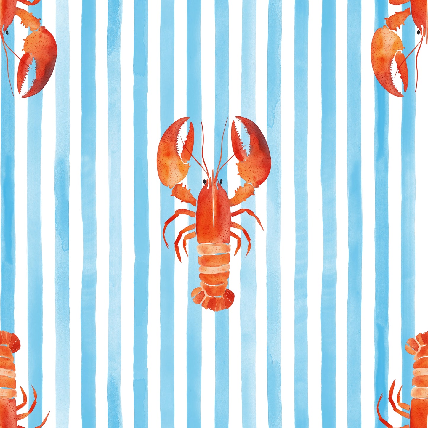 Lobsters Stripes Turquoise Digital Seamless Pattern