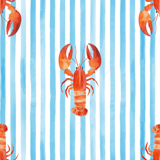 Lobsters Stripes Turquoise Digital Seamless Pattern