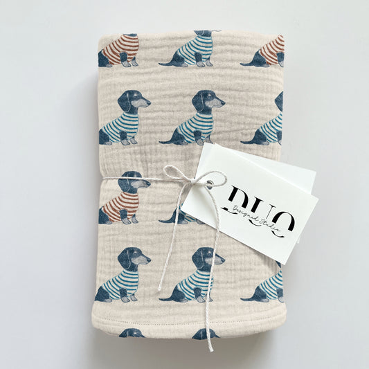 Dachshunds in Stripes Digital Seamless Pattern