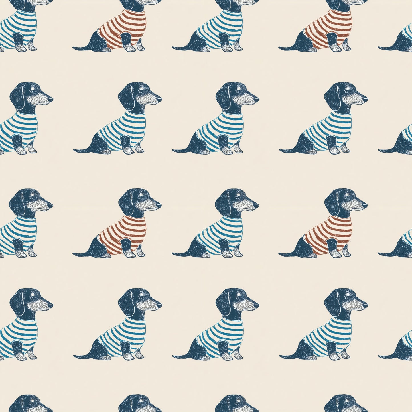 Dachshunds in Stripes Digital Seamless Pattern