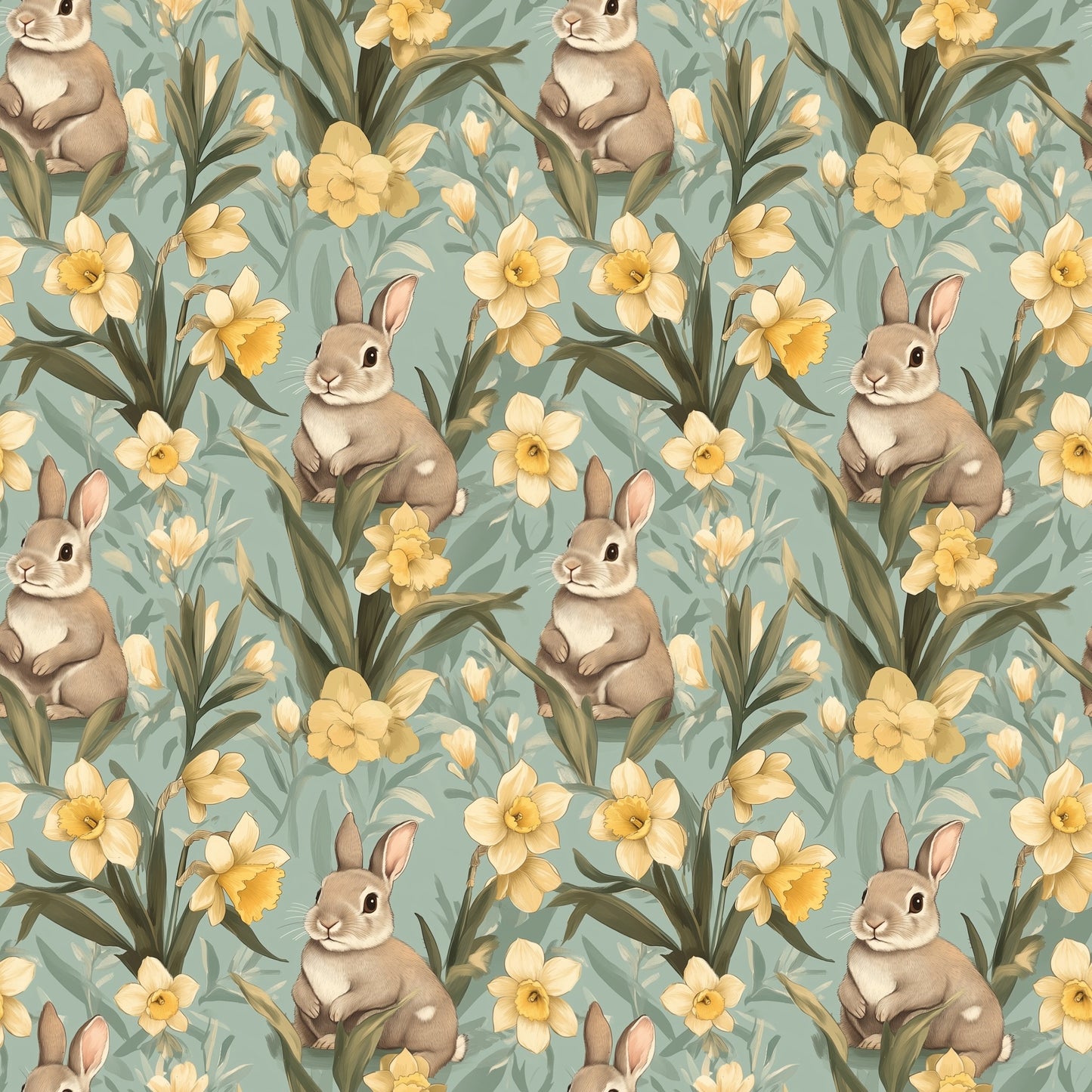 Daffodil Bunnies Digital Seamless Pattern