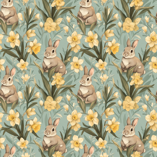 Daffodil Bunnies Digital Seamless Pattern