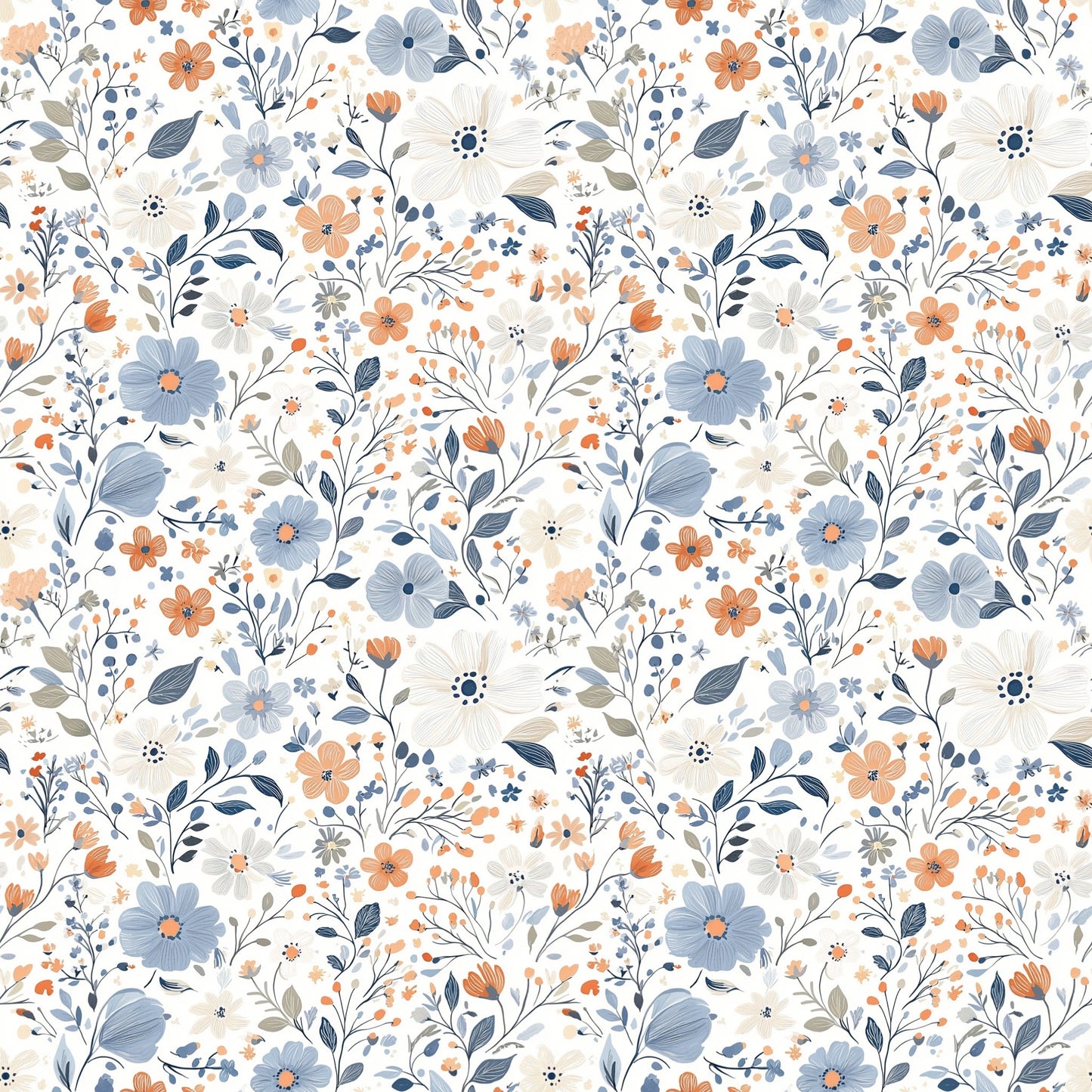 Dainty Blue Ditsy Floral Digital Seamless Pattern