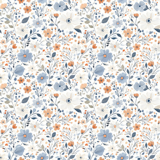 Dainty Blue Ditsy Floral Digital Seamless Pattern