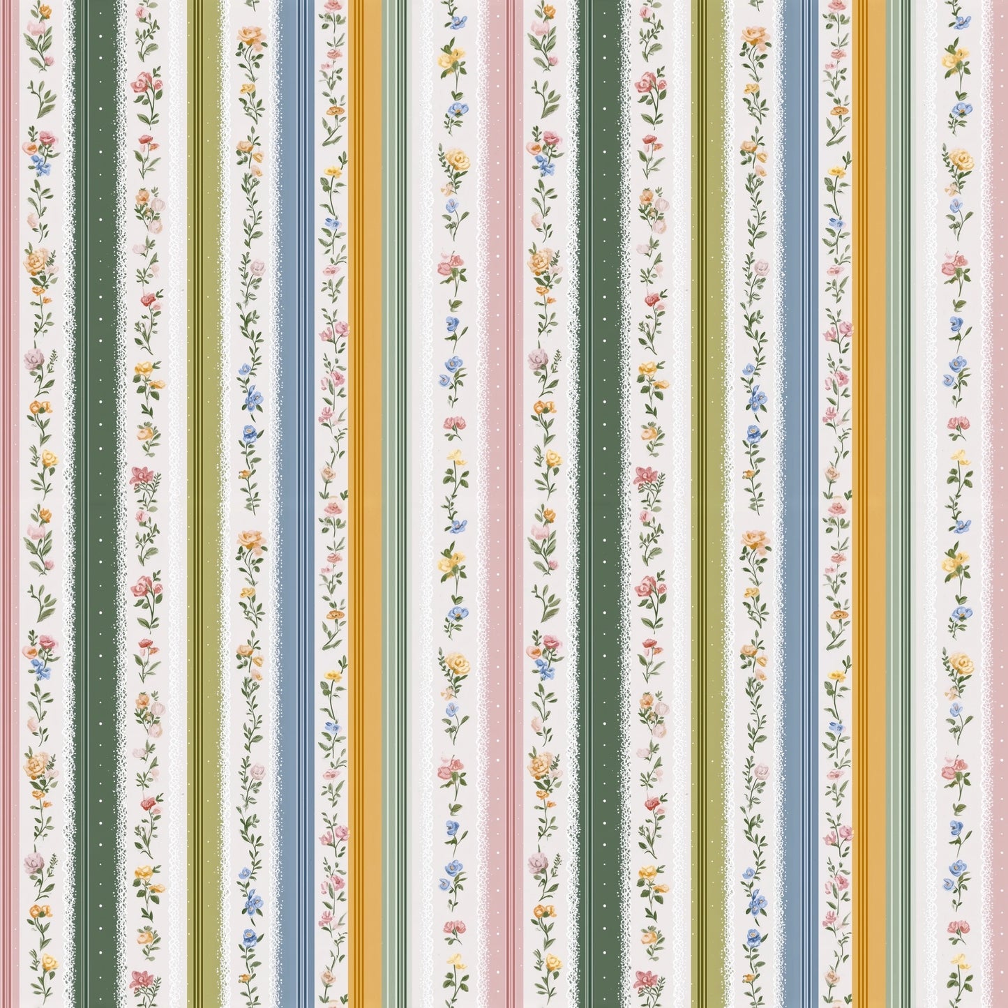 Dainty Floral Stripes Digital Seamless Pattern