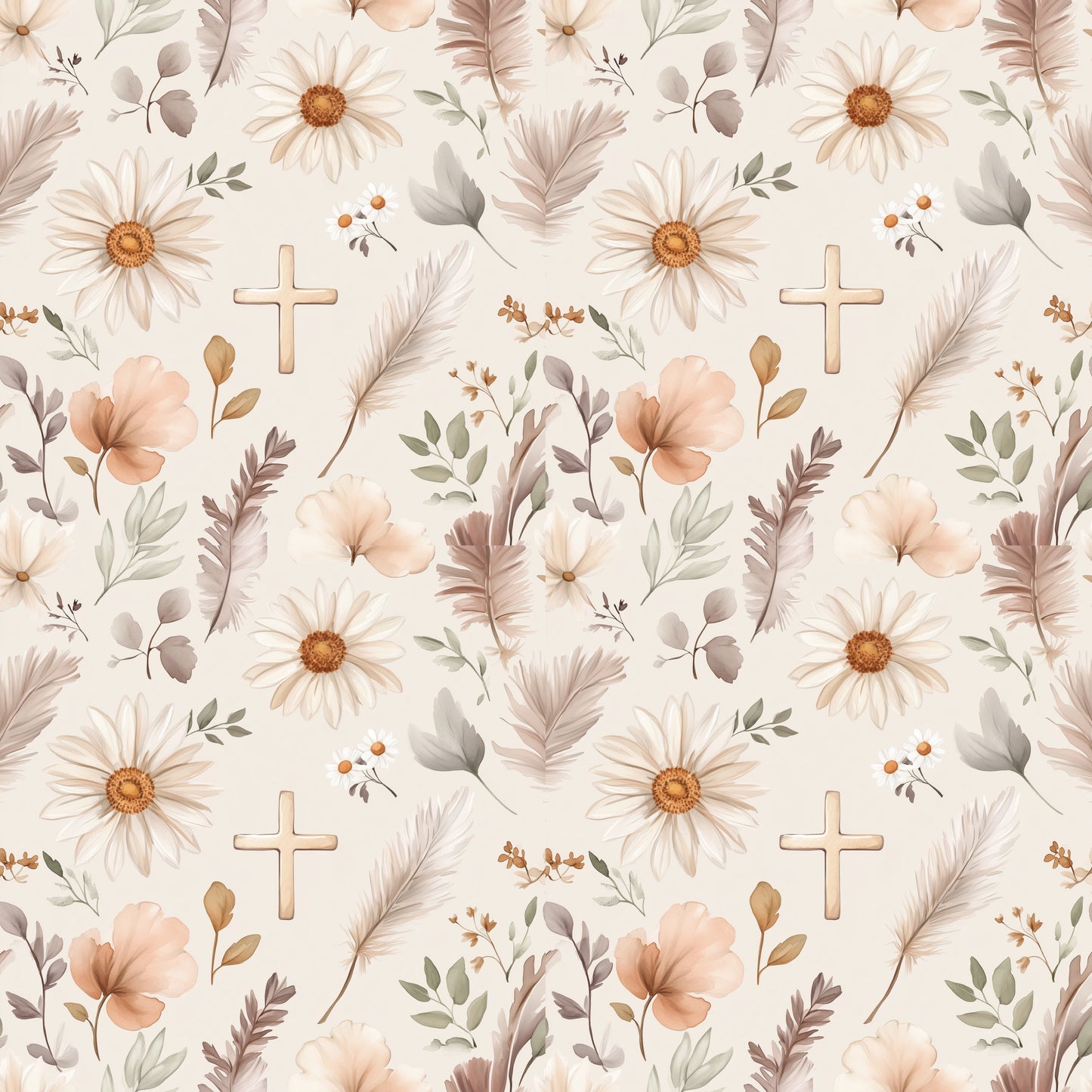 Daisies & Crosses Digital Seamless Pattern