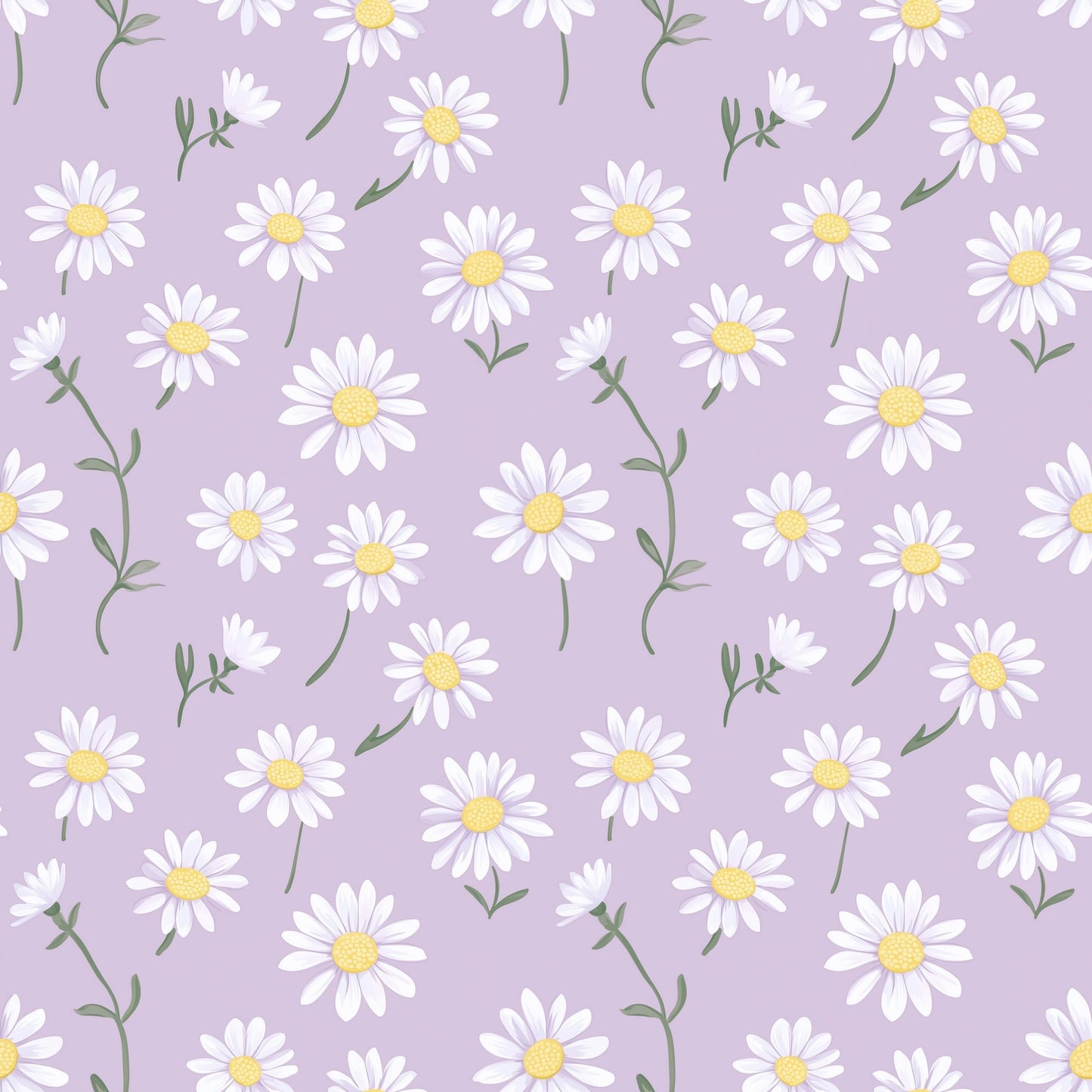 Daisies on Lilac Digital Seamless Pattern