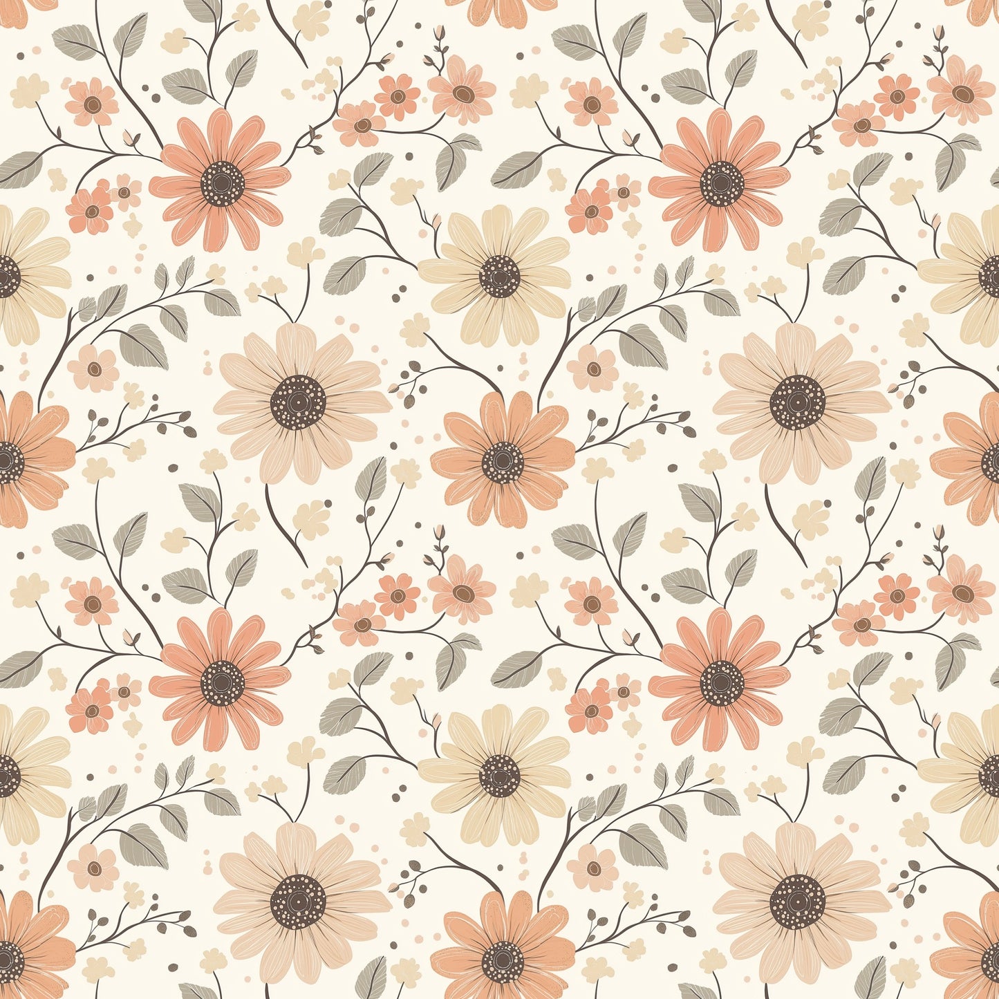 Daisy Bloom Natural Digital Seamless Pattern