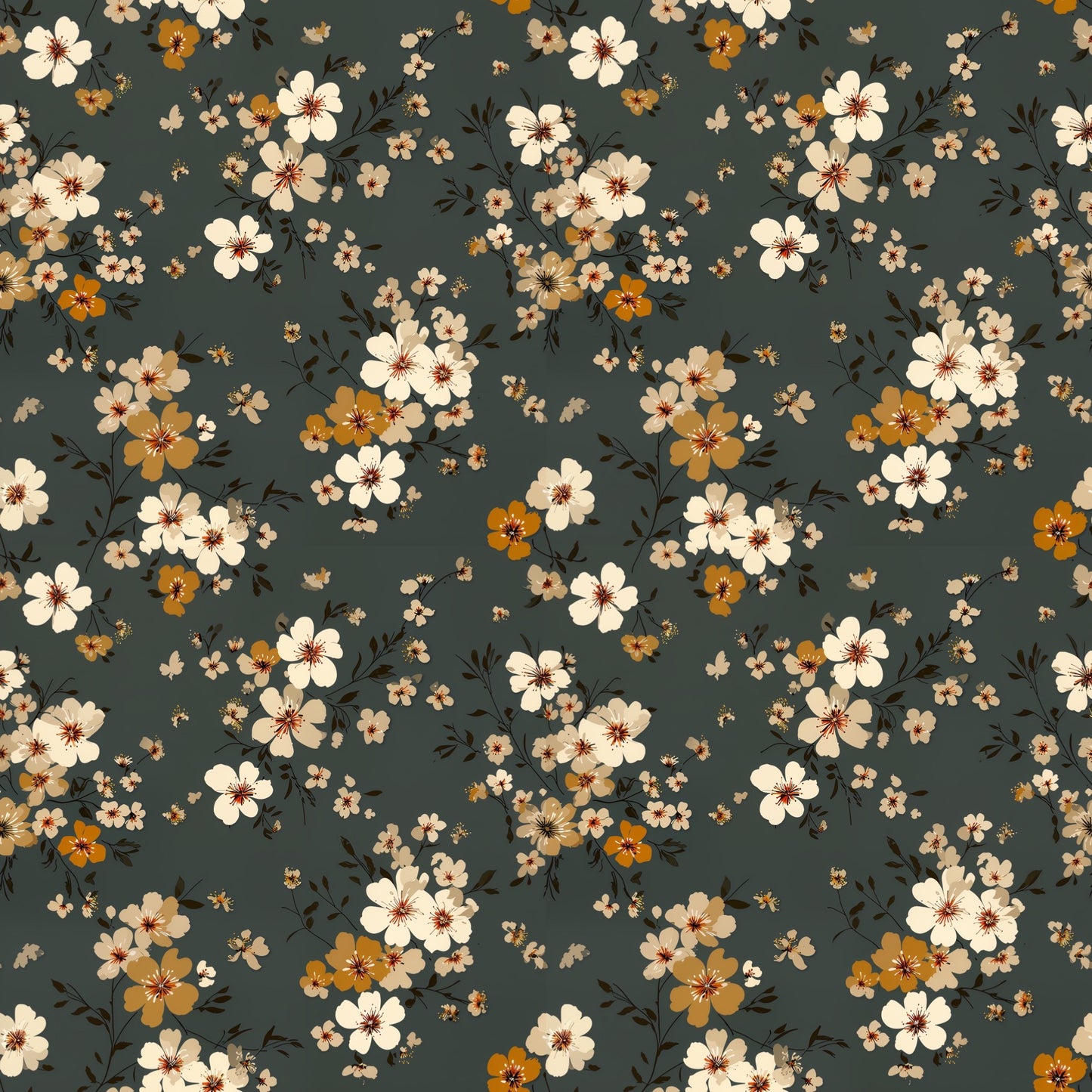 Dark Brown Ditsy Floral Digital Seamless Pattern