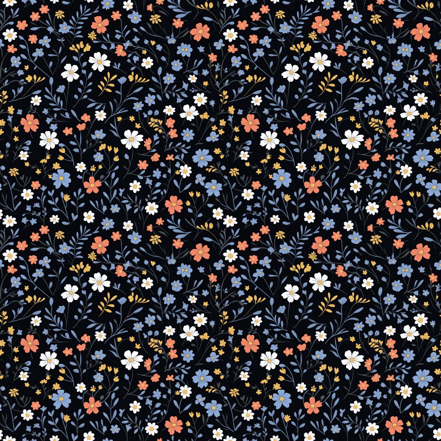 Dark Ditsy Floral Digital Seamless Pattern