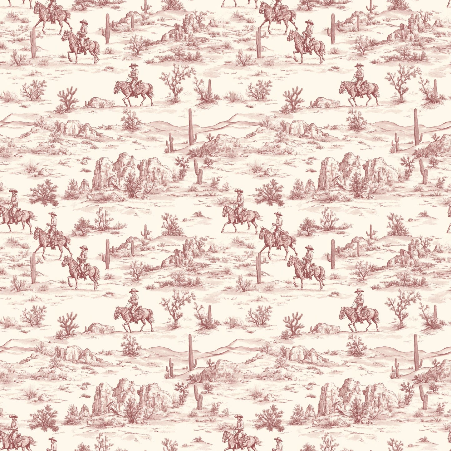 Dark Pink Toile Cowboy Digital Seamless Pattern