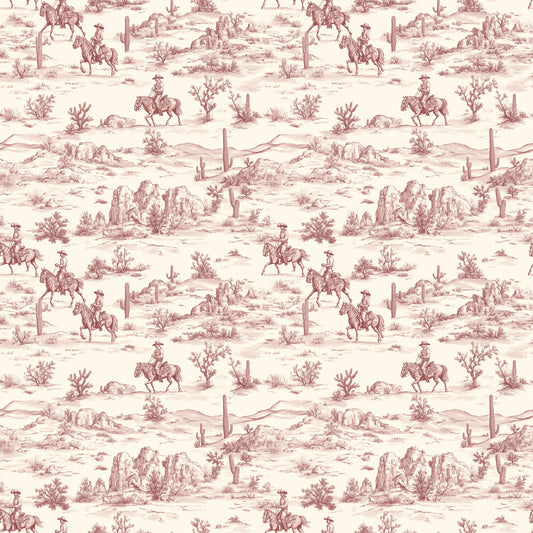 Dark Pink Toile Cowboy Digital Seamless Pattern