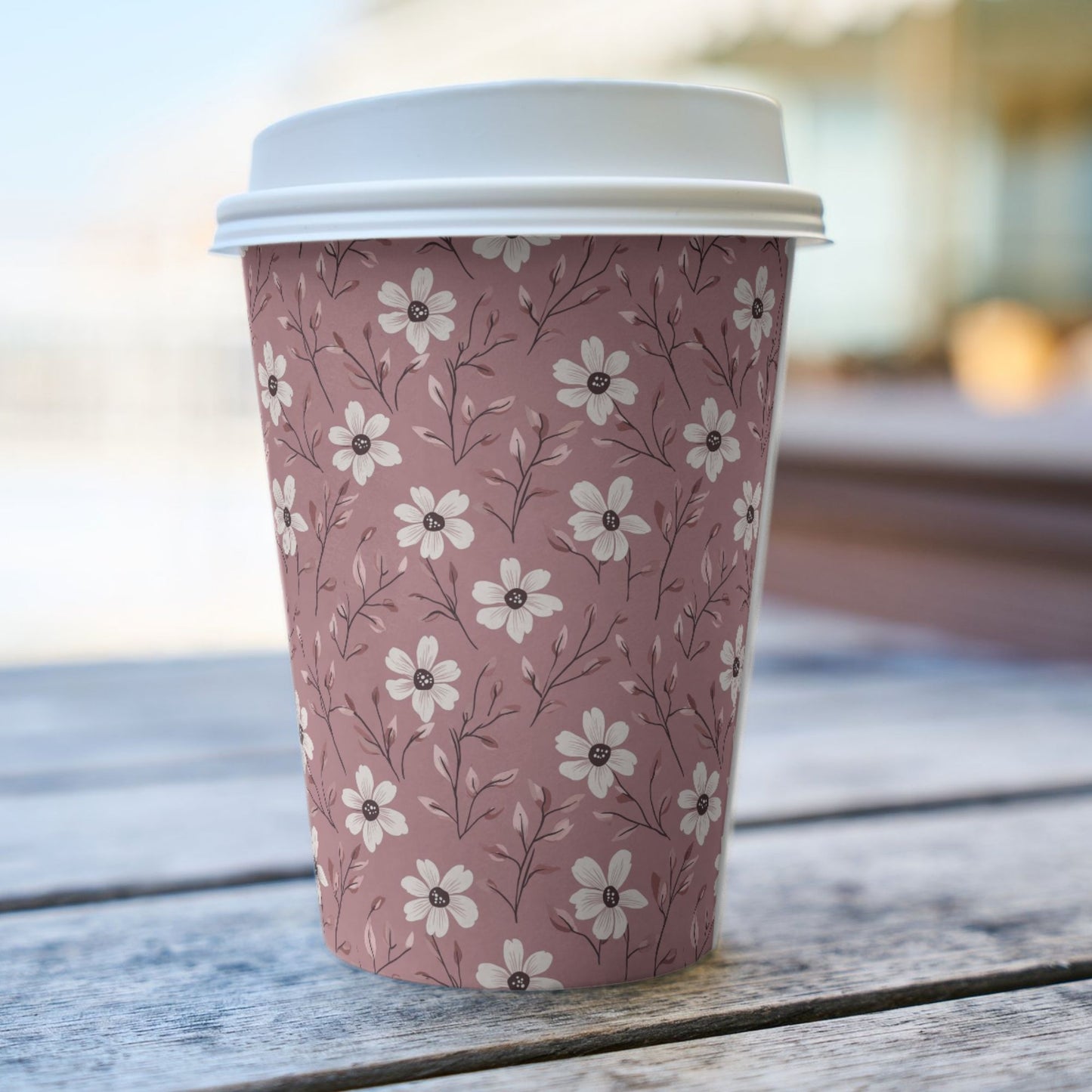 Dark Pink with White Flowers Digital Seamless Pattern