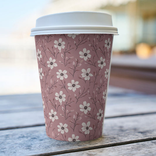 Dark Pink with White Flowers Digital Seamless Pattern