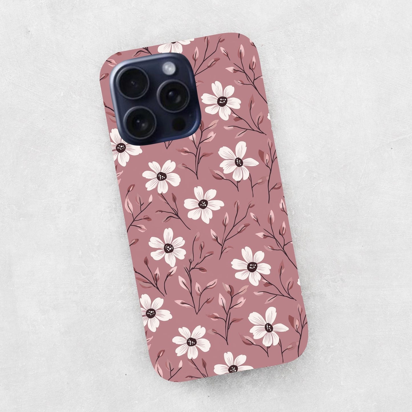 Dark Pink with White Flowers Digital Seamless Pattern