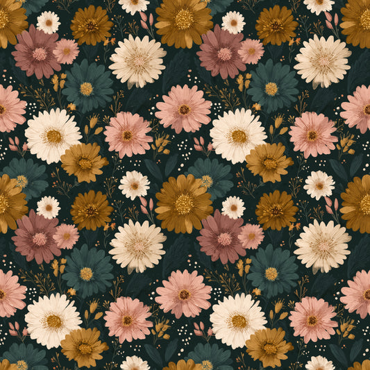 Dark Vintage Blooms Digital Seamless Pattern