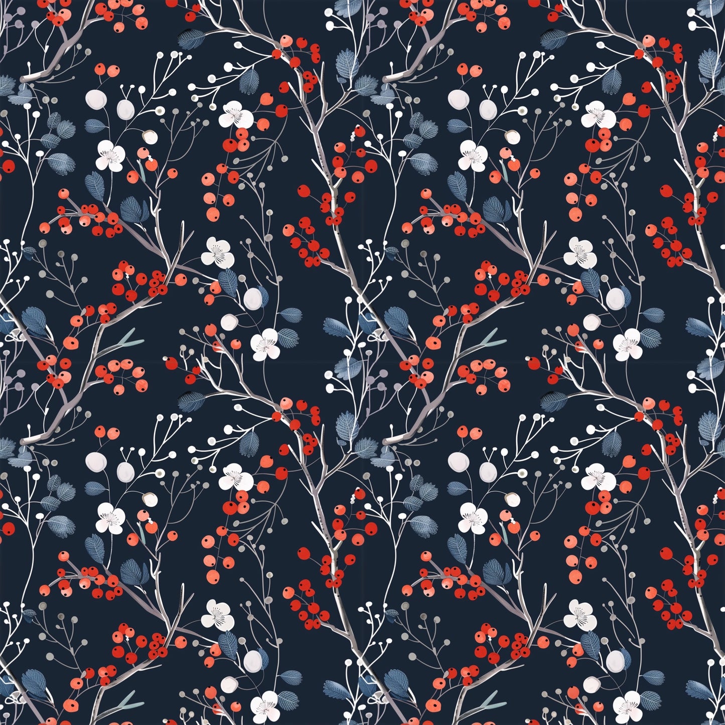 Dark Winter Berries Digital Seamless Pattern