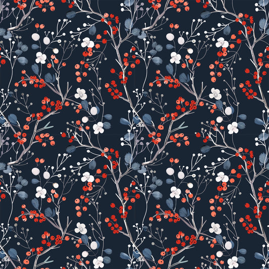 Dark Winter Berries Digital Seamless Pattern