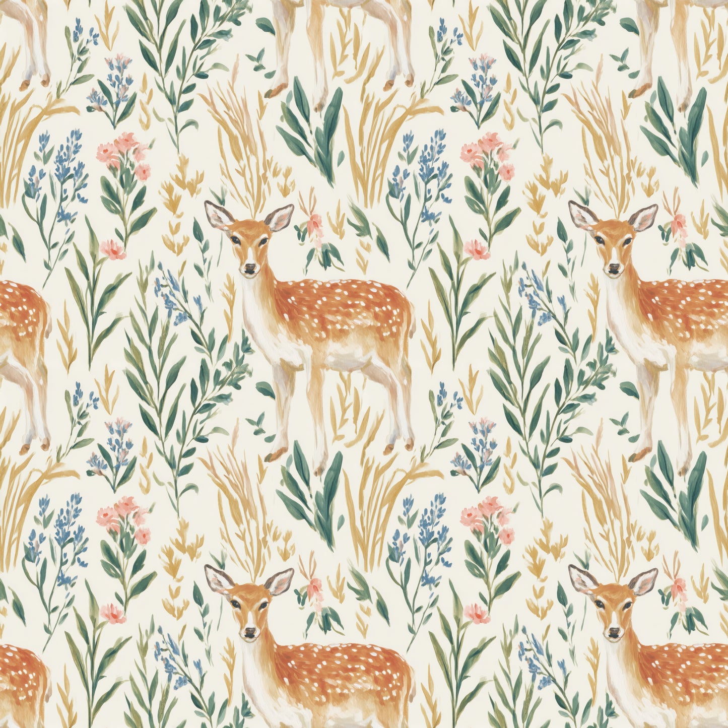 Deer Hiding Digital Seamless Pattern