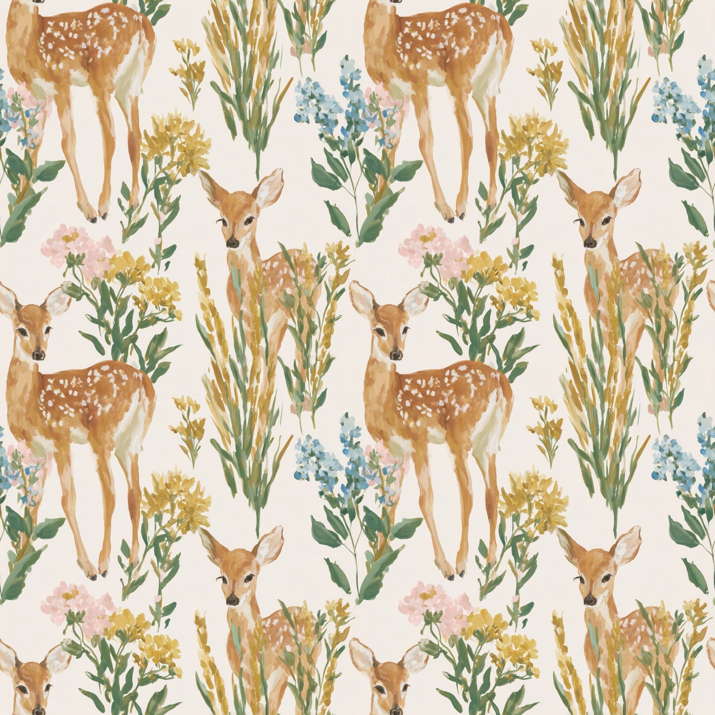 Deer in Tall Grasses Digital Seamless Pattern