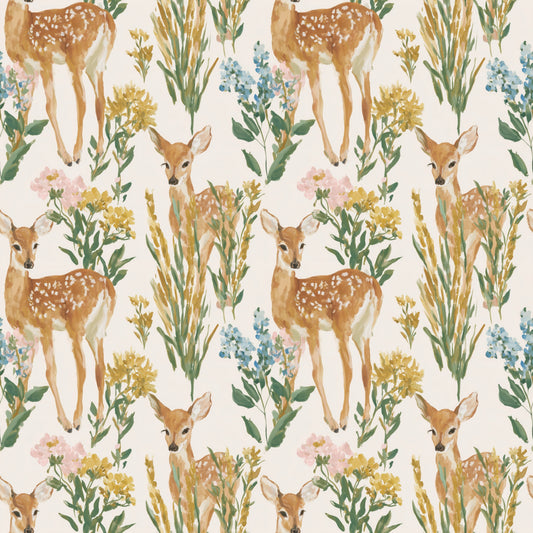 Deer in Tall Grasses Digital Seamless Pattern