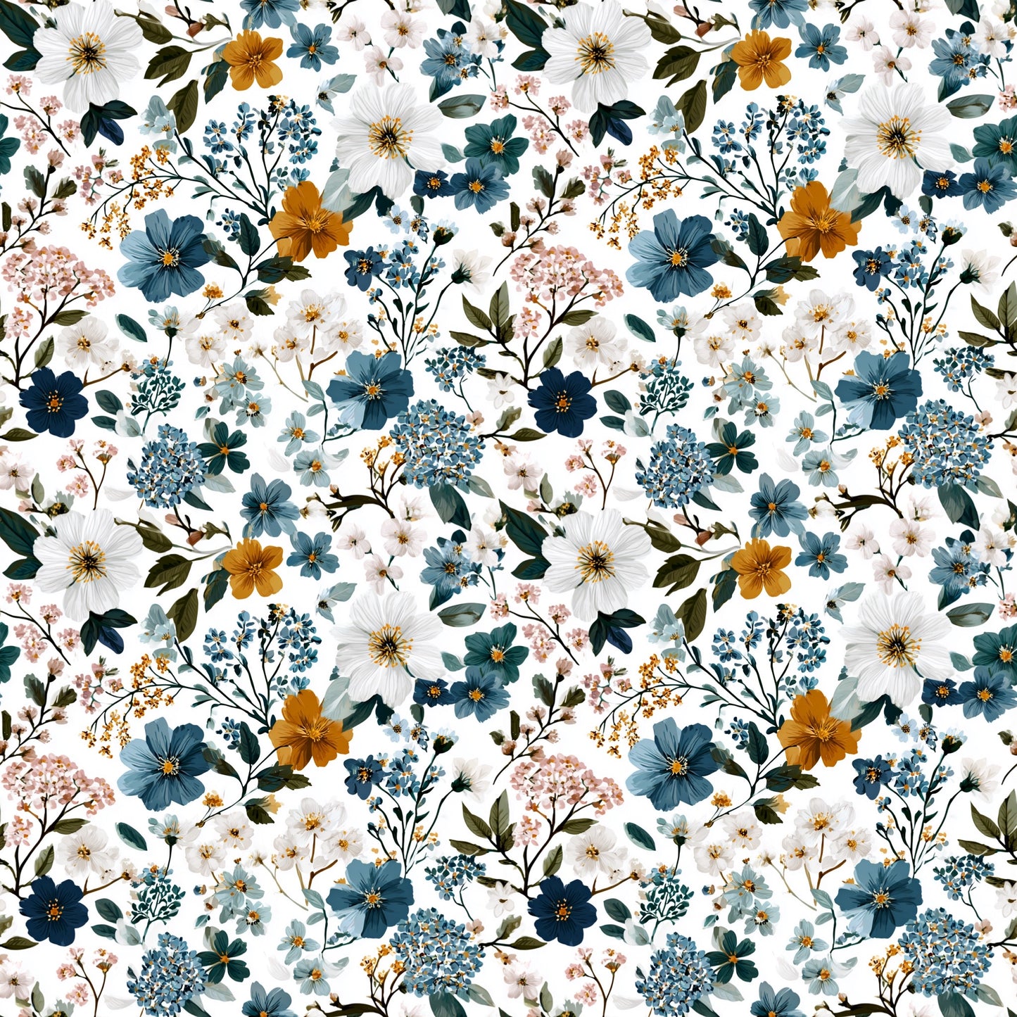 Delicate Blue Beige Floral Digital Seamless Pattern