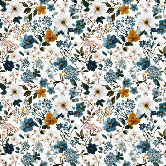 Delicate Blue Beige Floral Digital Seamless Pattern