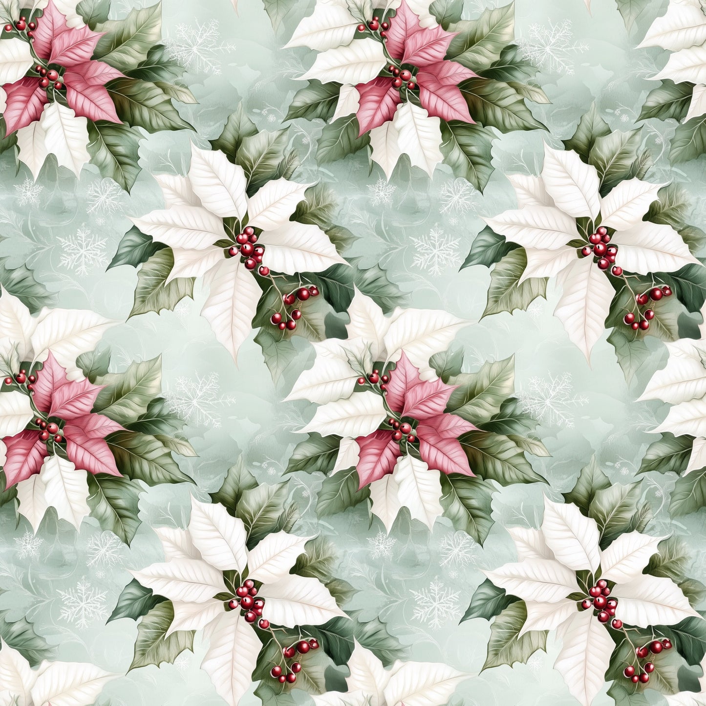 Delicate Christmas Floral Digital Seamless Pattern