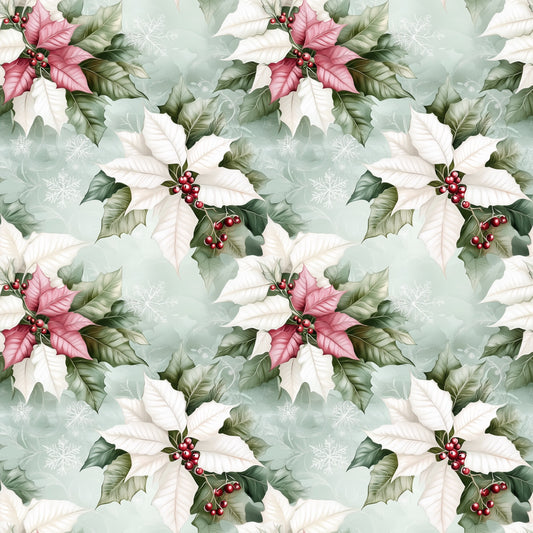 Delicate Christmas Floral Digital Seamless Pattern
